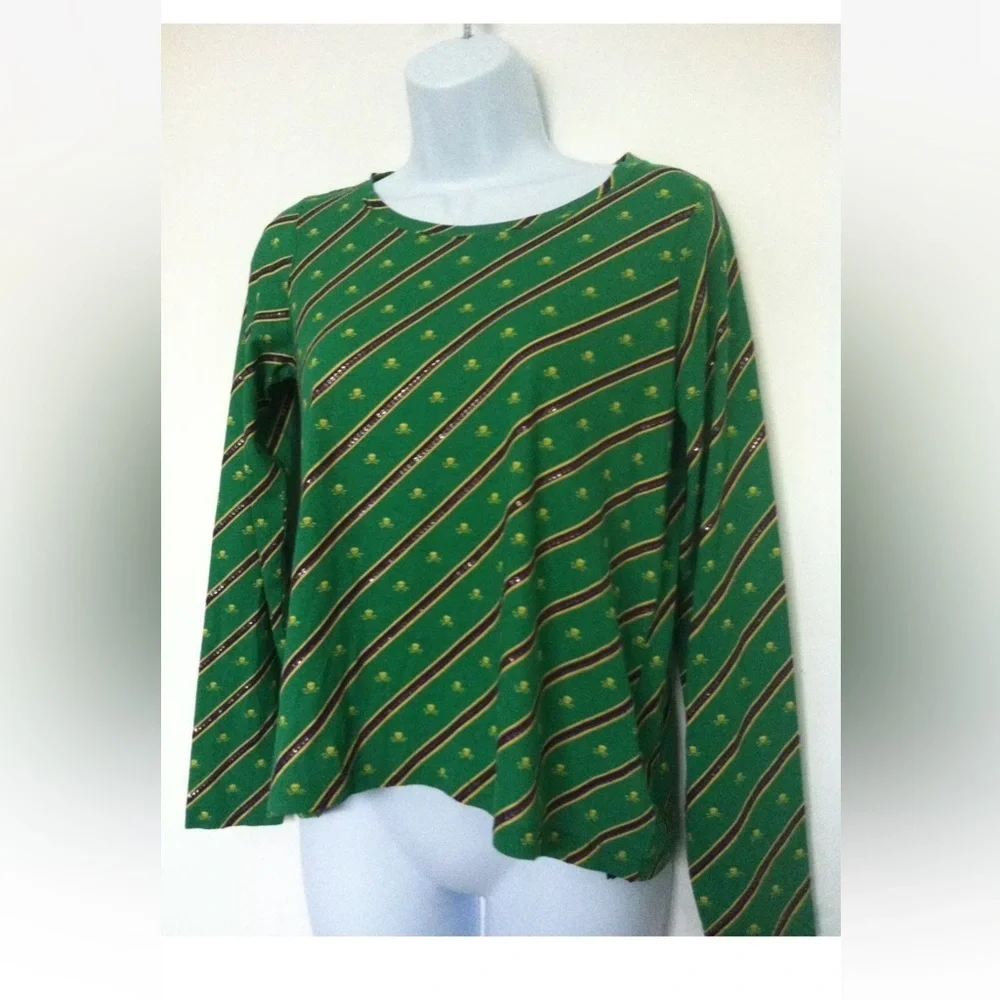 RALPH LAUREN kids skull crossbones print green long sleeve sequins top size M